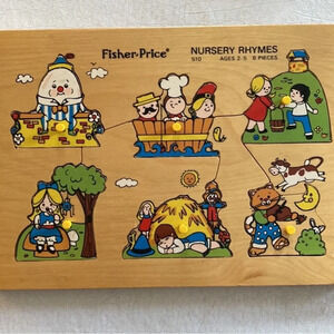 Vintage 1972 Fisher-Price Burger Rhymes Wood Puzzle
